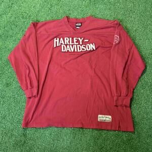Vintage Harley Davidson Red Long Sleeve V Neck Shirt Biker Jersey Pullover